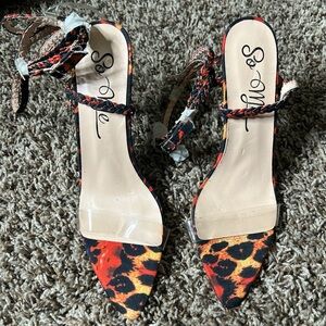 🆕 So Me Women's Leopard Print Heels - Black and Orange - RUNS SMALL